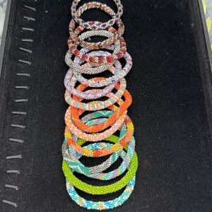 ⭐️14 Nepal beaded roll on bracelets all colors rainbow artisan